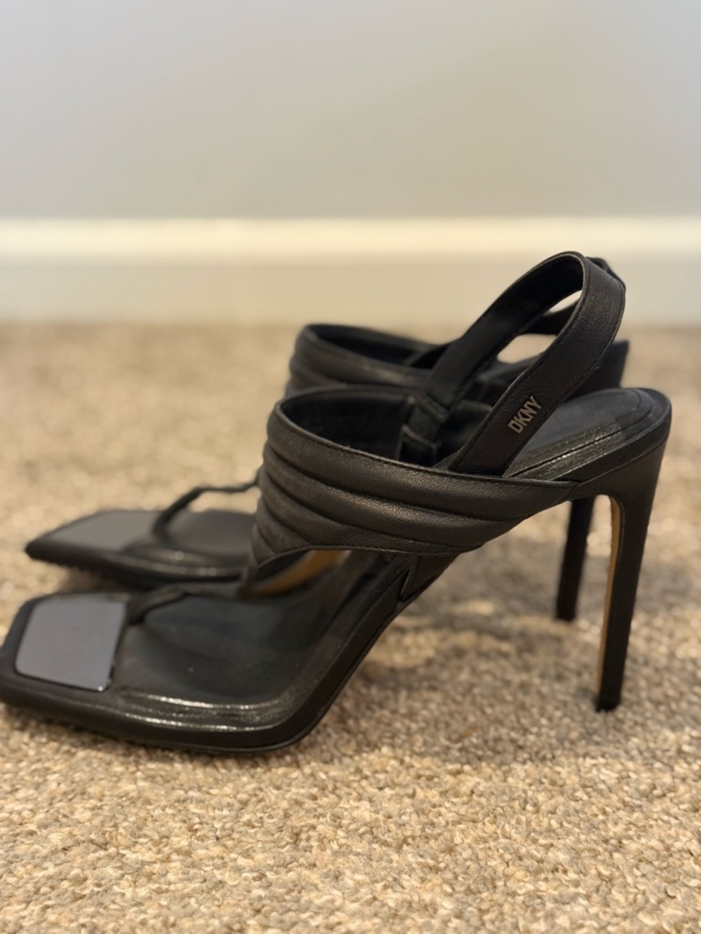 DKNY Black Quilted Strap High Heel Sandals